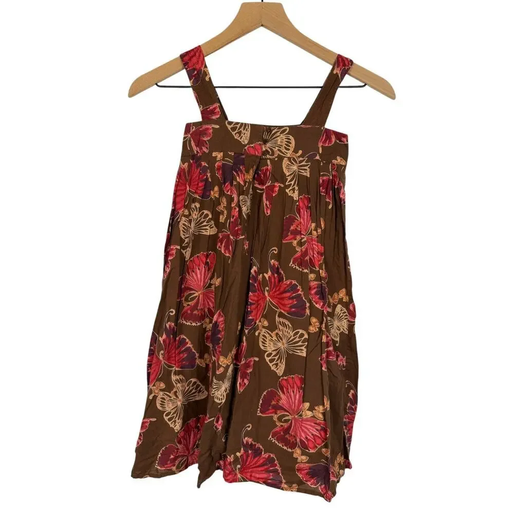 GAP 100% Cotton Sundress Girls Brown Pink Small 6/7 Butterfly Block Print India